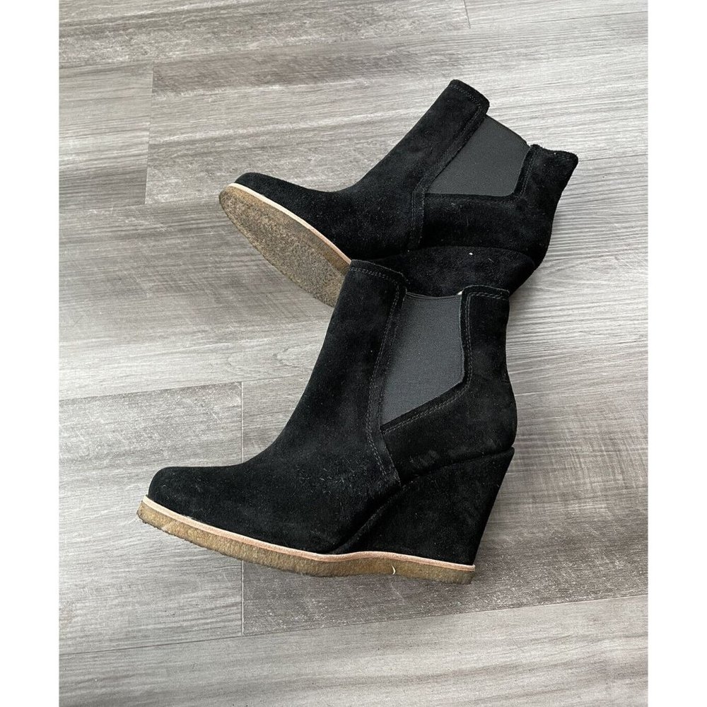 Splendid Black Suede Wedge Booties Size 7.5 Boots Pull On